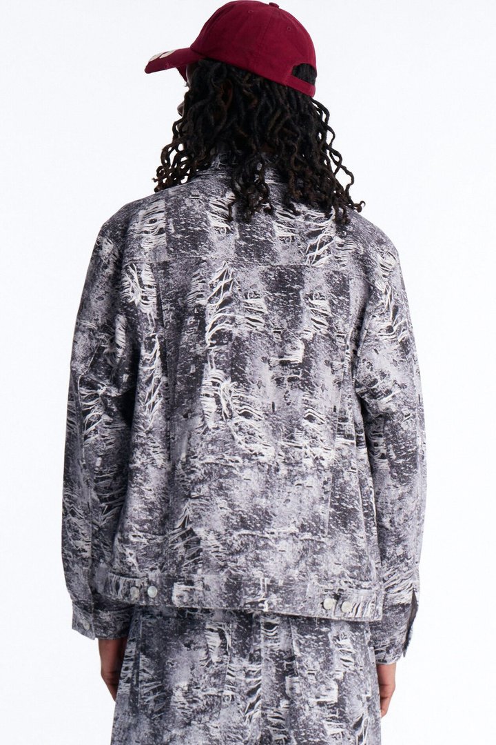 Ghost Distressed Printed Denim Jacket - Black