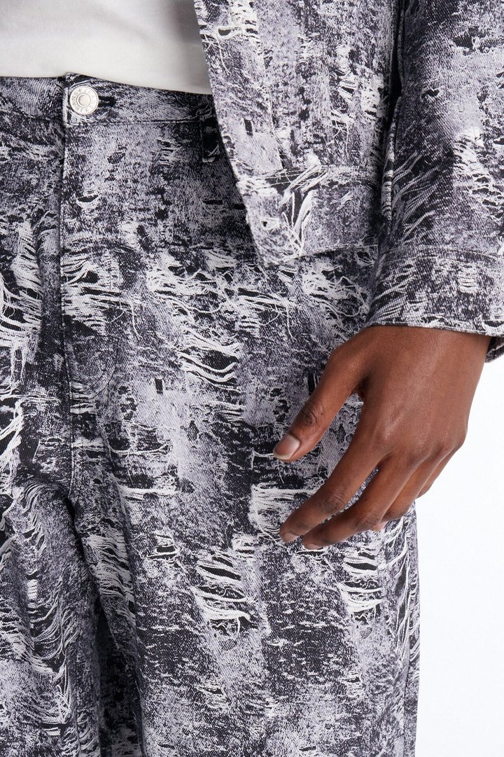Baggy Ghost Distressed Printed Jean - Black