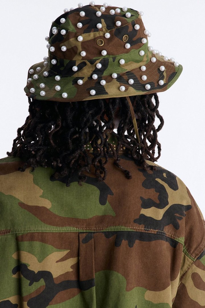 Camo Pearled Bucket Hat - Camouflage
