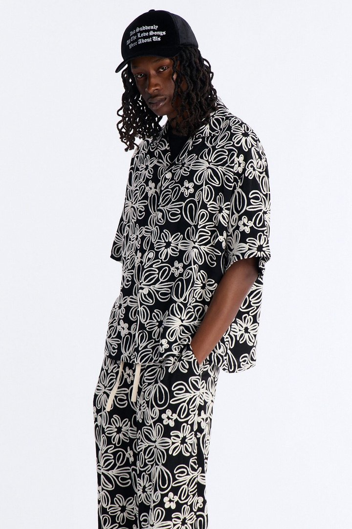 Desert Nights Cuban Collar Shirt - Black