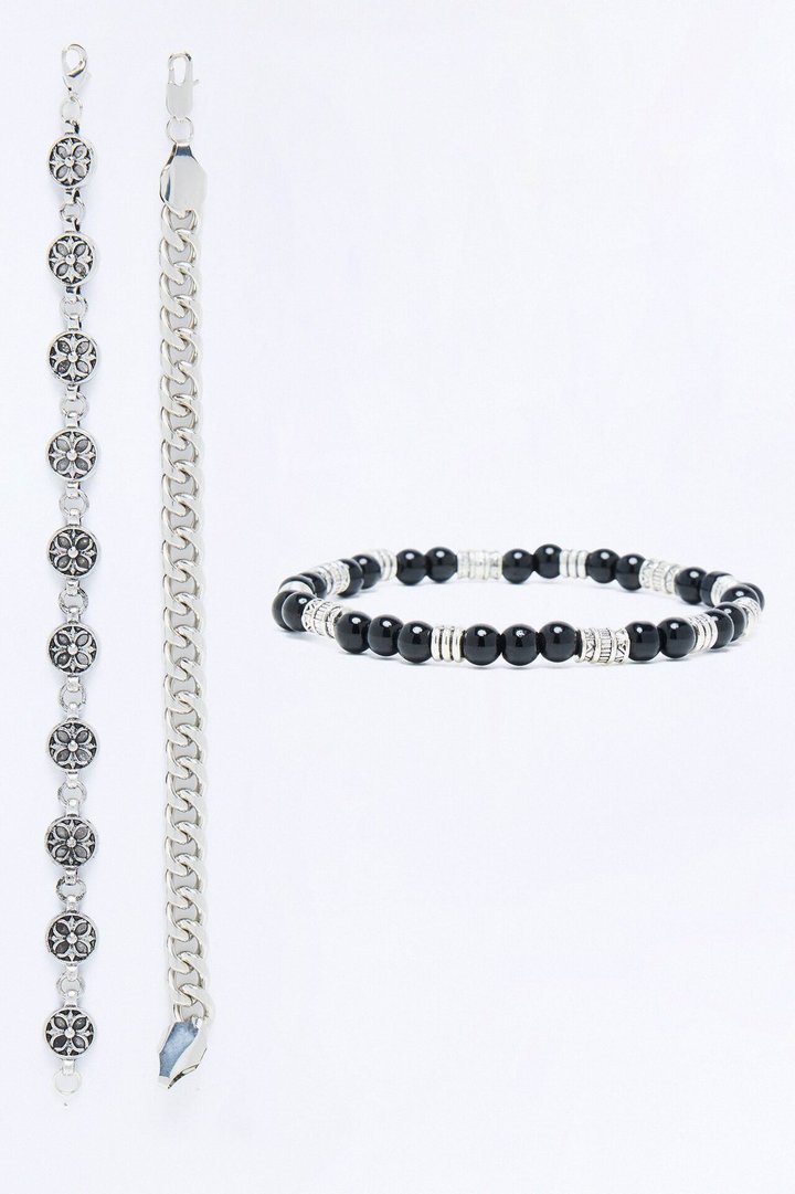 Midnight Iron Faith Bracelet Set - Silver