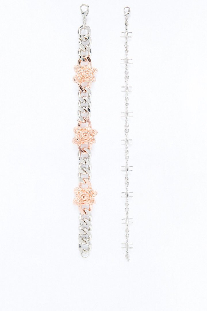 Barbed Roses Bracelet Set - Silver