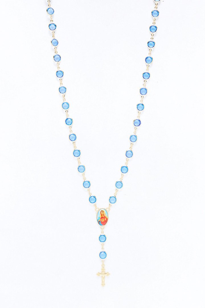 Blue Stone Rosary Necklace - Gold