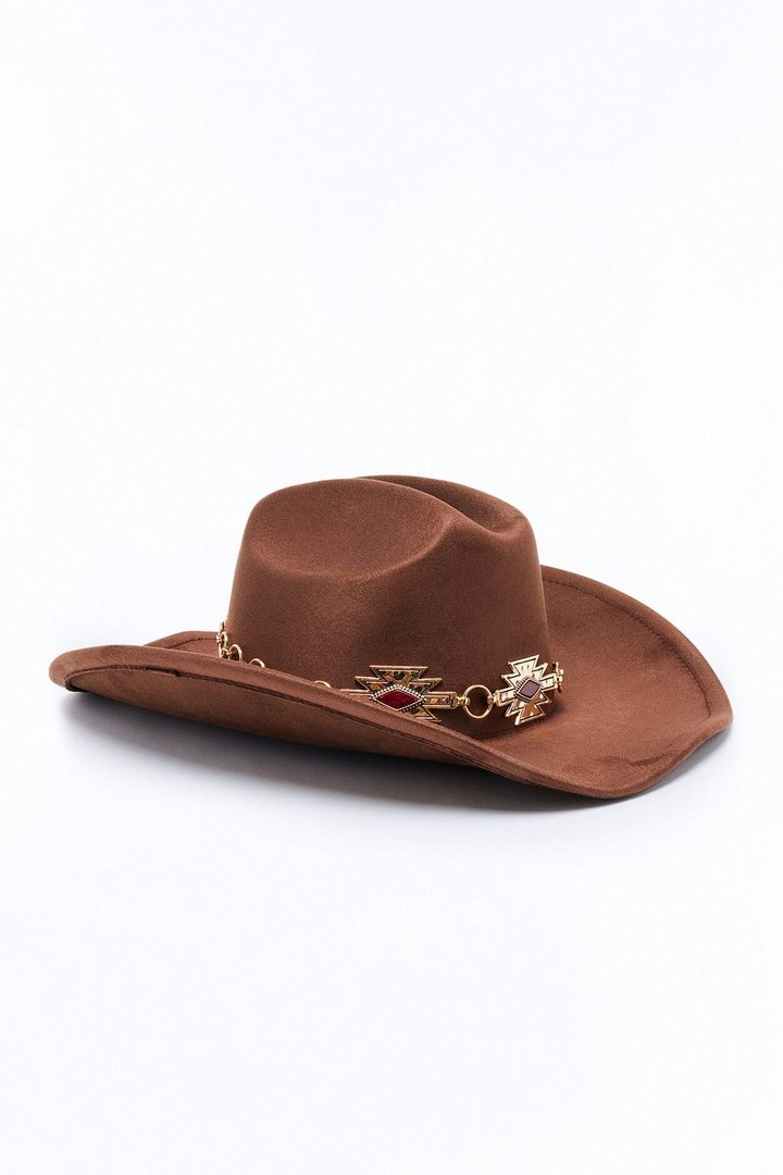 Miss Me Faux Suede Cowboy Hat - Brown/combo