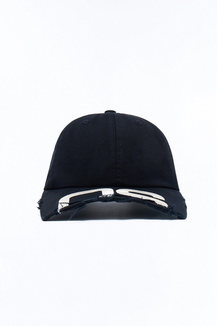 Graphic Shortened Brim Baseball Hat - Black