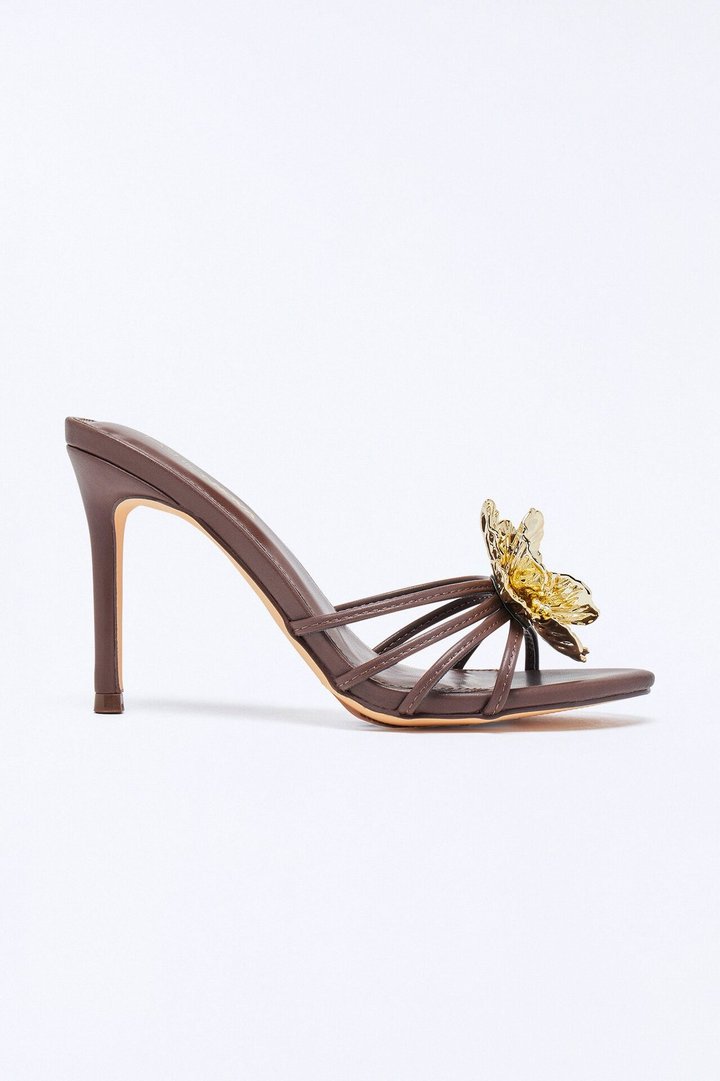 Iana Flower Stiletto Heels - Brown