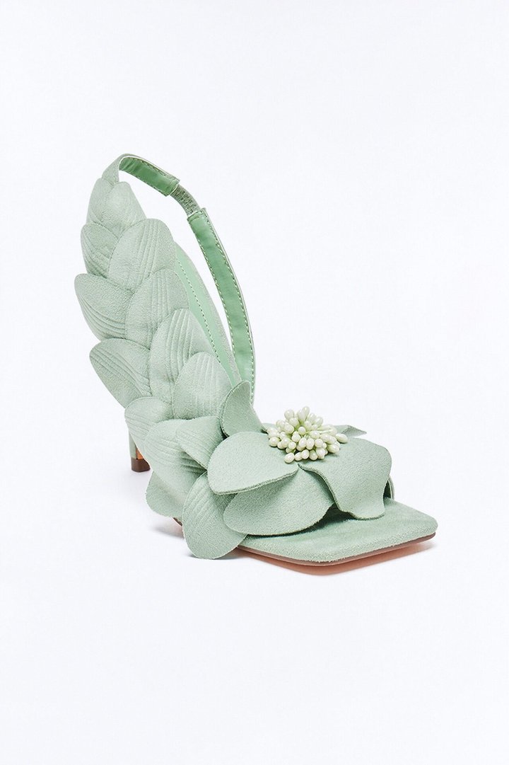 Elopement Flower Slingback Heels - Green