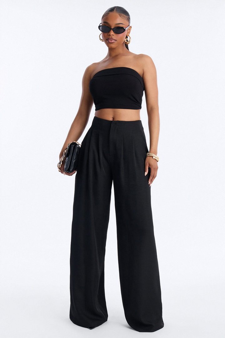Valeria Pleated High Rise Wide Leg Pant 33″ - Black