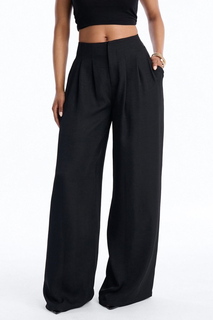 Valeria Pleated High Rise Wide Leg Pant 33″ - Black