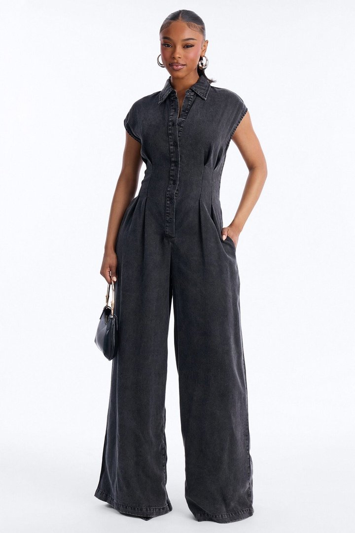 Astrid Chambray Jumpsuit - Black Wash