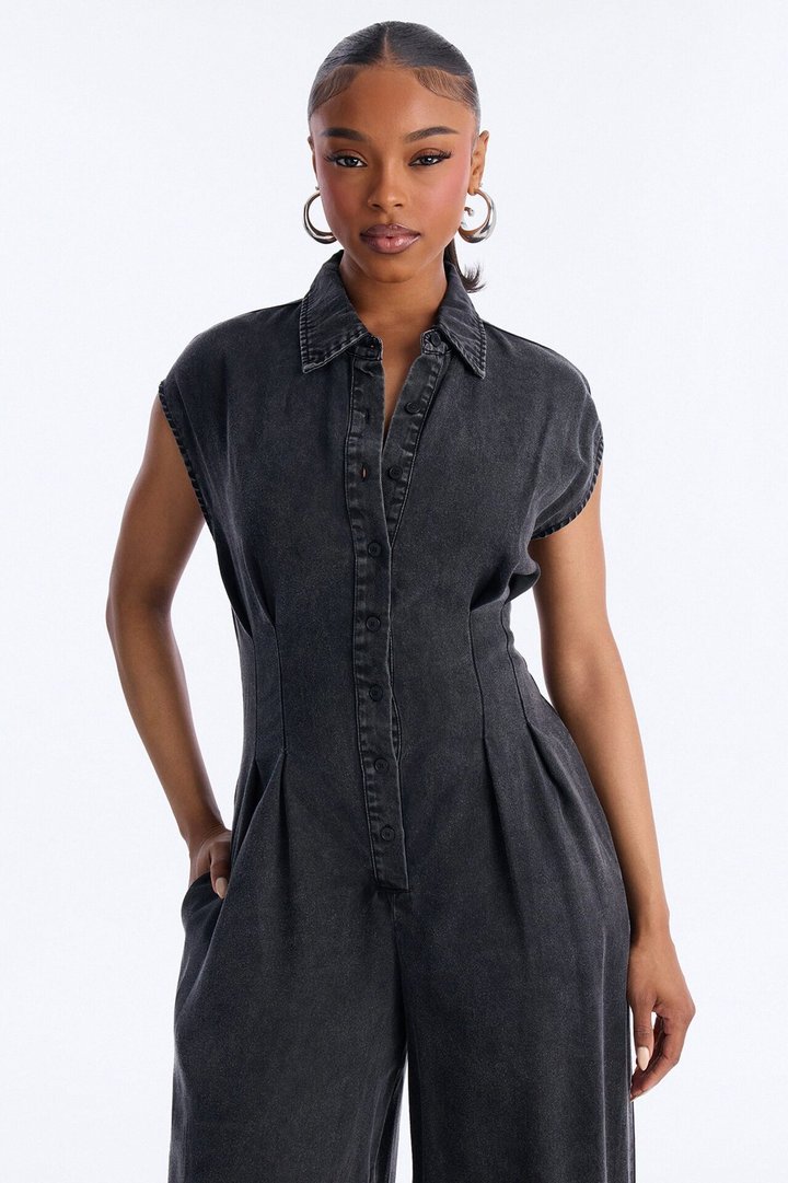 Astrid Chambray Jumpsuit - Black Wash