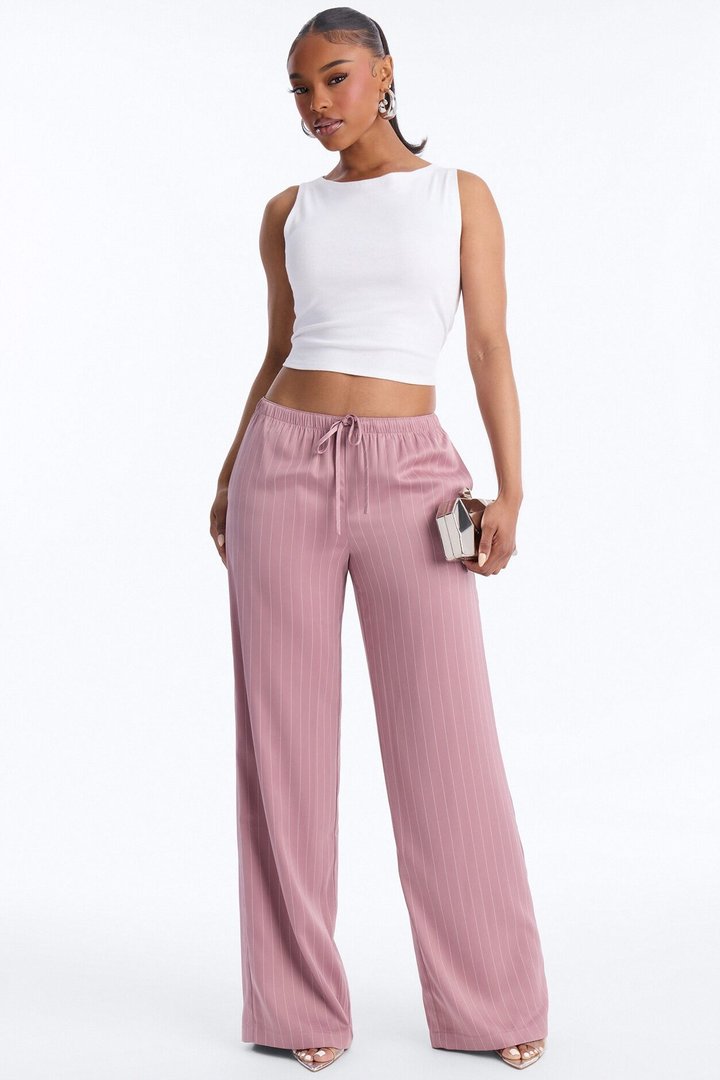 Lulu Pinstripe Satin Wide Leg Pant 32″ - Mauve