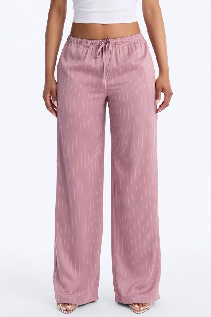 Lulu Pinstripe Satin Wide Leg Pant 32″ - Mauve