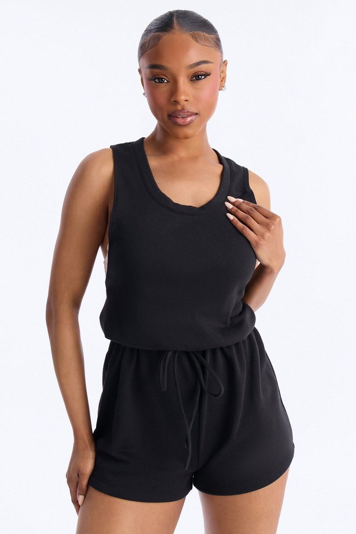 Weekend Chill French Terry Romper - Black