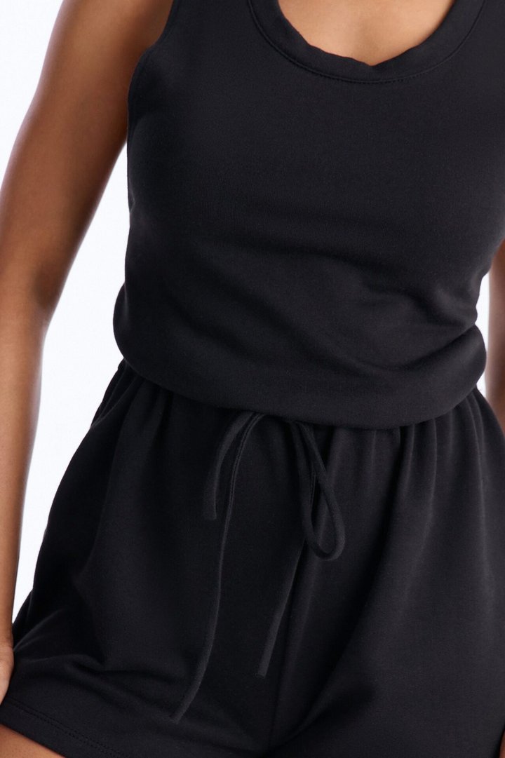 Weekend Chill French Terry Romper - Black