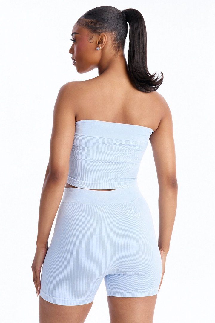 Off Duty Mineral Washed Strapless Short Set - Light Blue