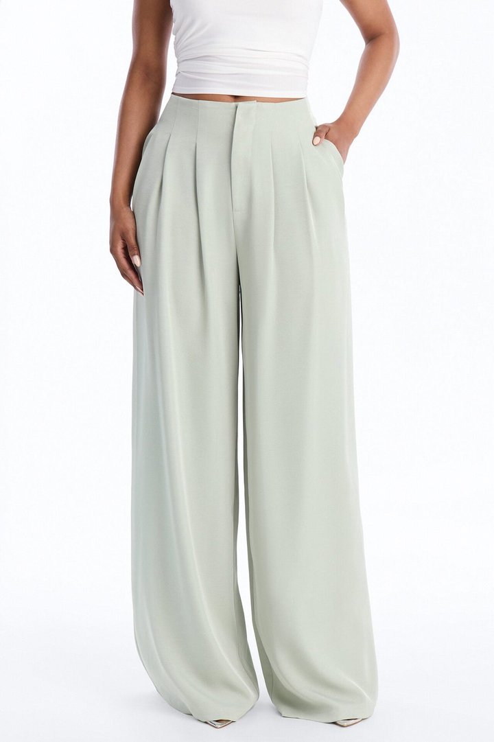 Valeria Pleated High Rise Wide Leg Pant 33″ - Sage