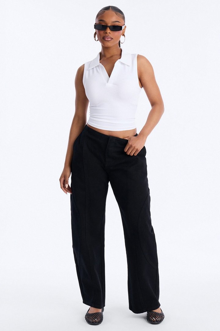 Lyra Seamless Rib Basic Sleeveless Collared Top - White