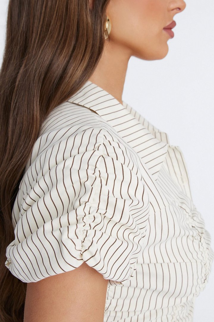 Streetwear Sweetness Ruched Pinstripe Top - Cream/combo