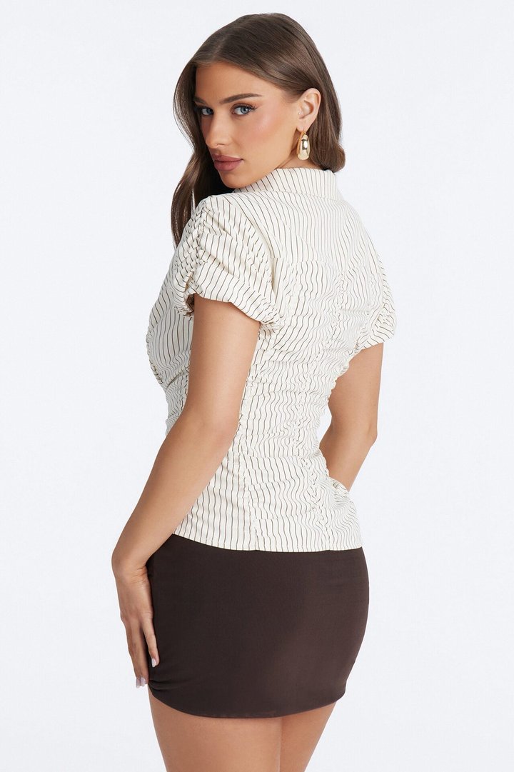 Streetwear Sweetness Ruched Pinstripe Top - Cream/combo