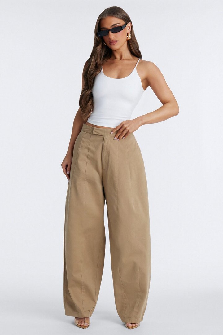 Cora High Rise Barrel Leg Pant 30″ - Khaki