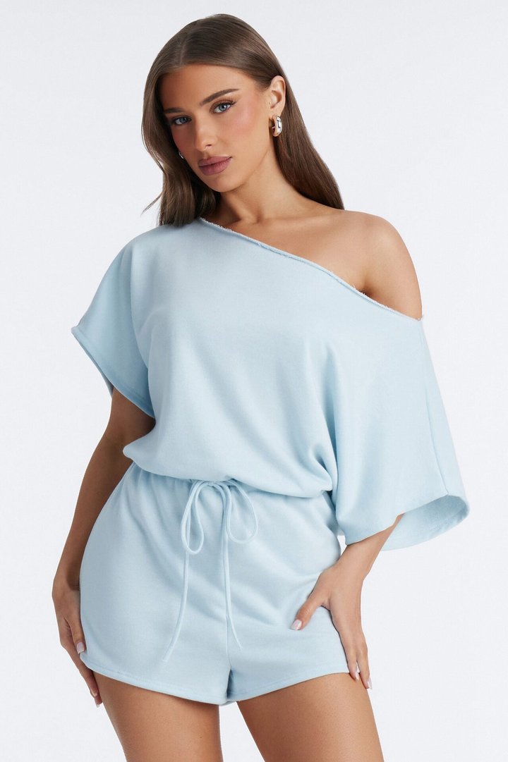Weekend Away Off Shoulder Romper - Blue