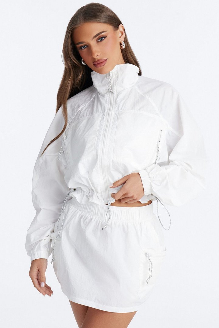 Stay Cool Cropped Windbreaker Jacket - White