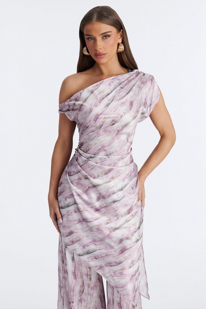 Callie Off Shoulder Asymmetrical Pant Set - Mauve/combo