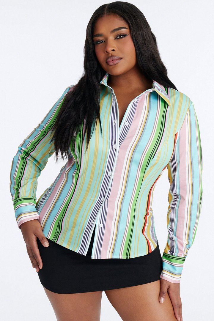 Messy Thoughts Fitted Pinstripe Shirt - Multi Color