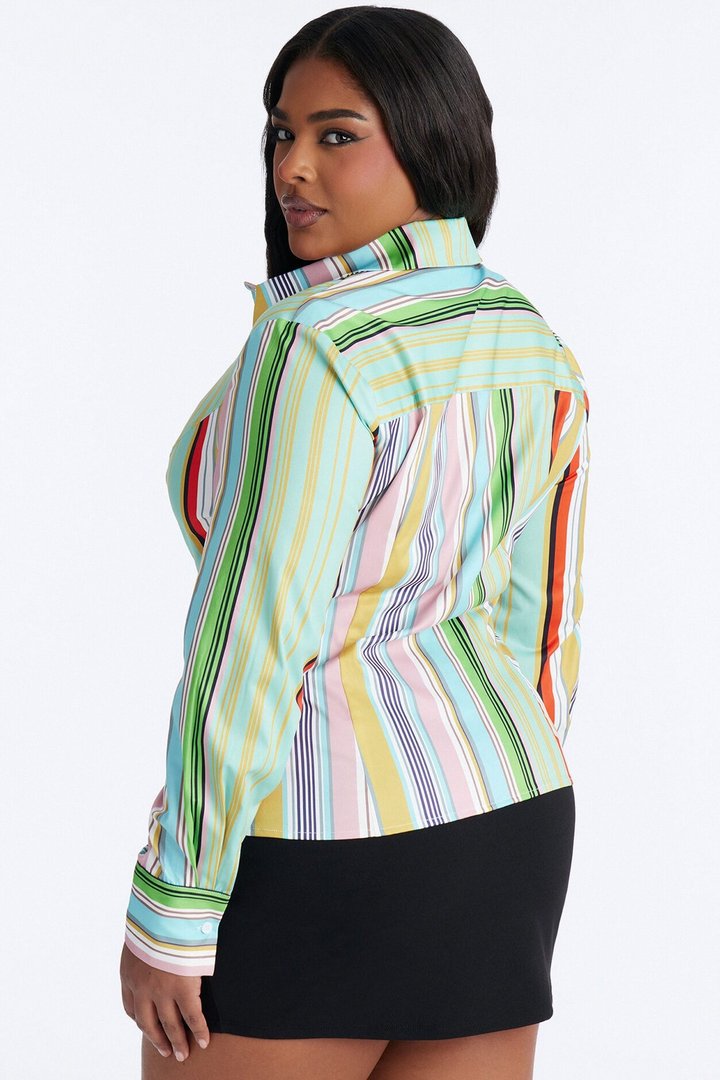 Messy Thoughts Fitted Pinstripe Shirt - Multi Color