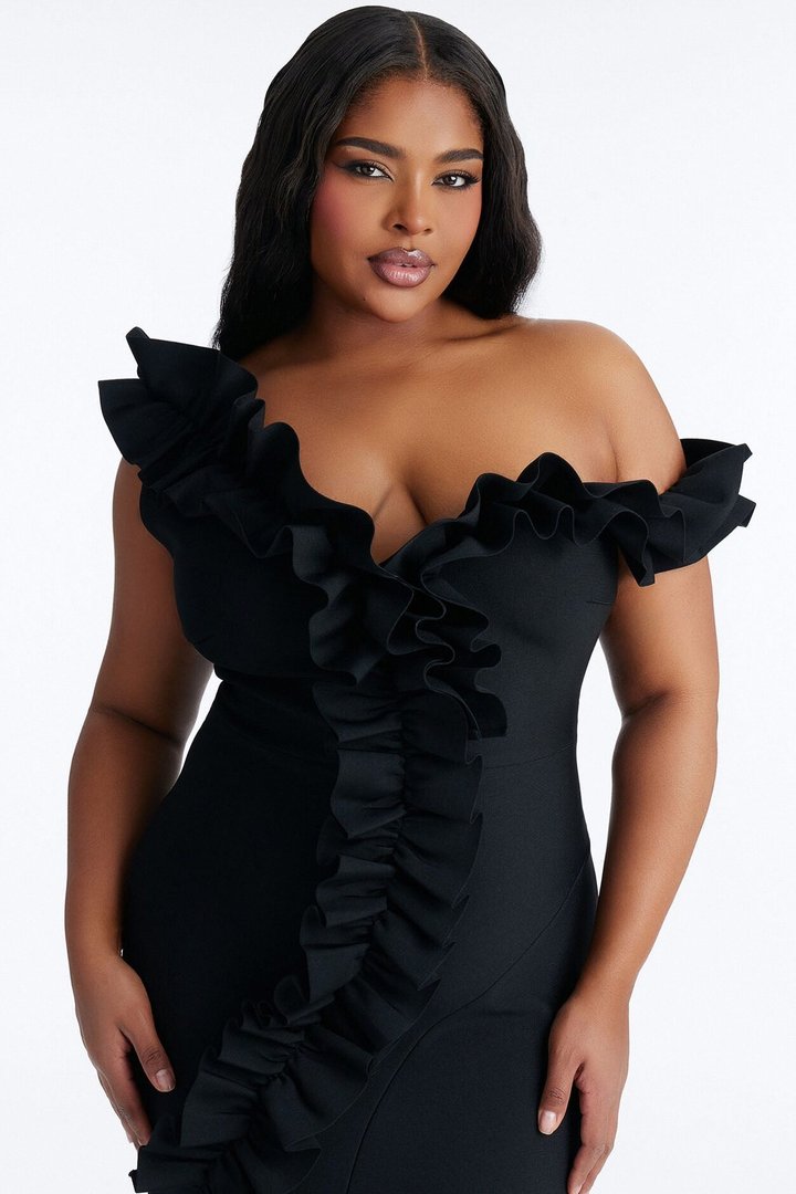 Simone Ruffle Bandage Maxi Dress - Black