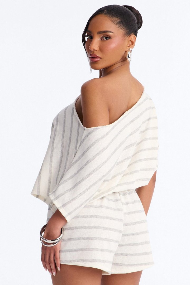 Sunday Stripes French Terry Romper - Grey