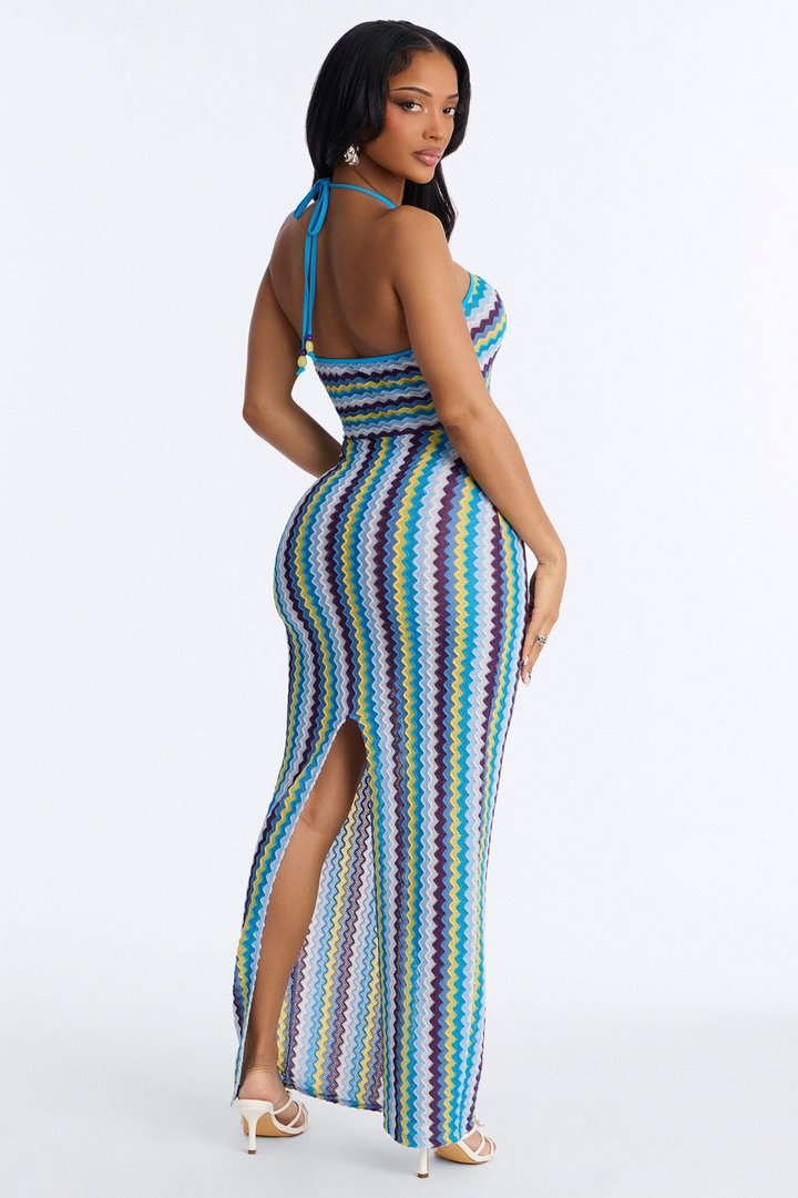 Deep Sea Swim Knit Cover Up Dress - Blue/combo