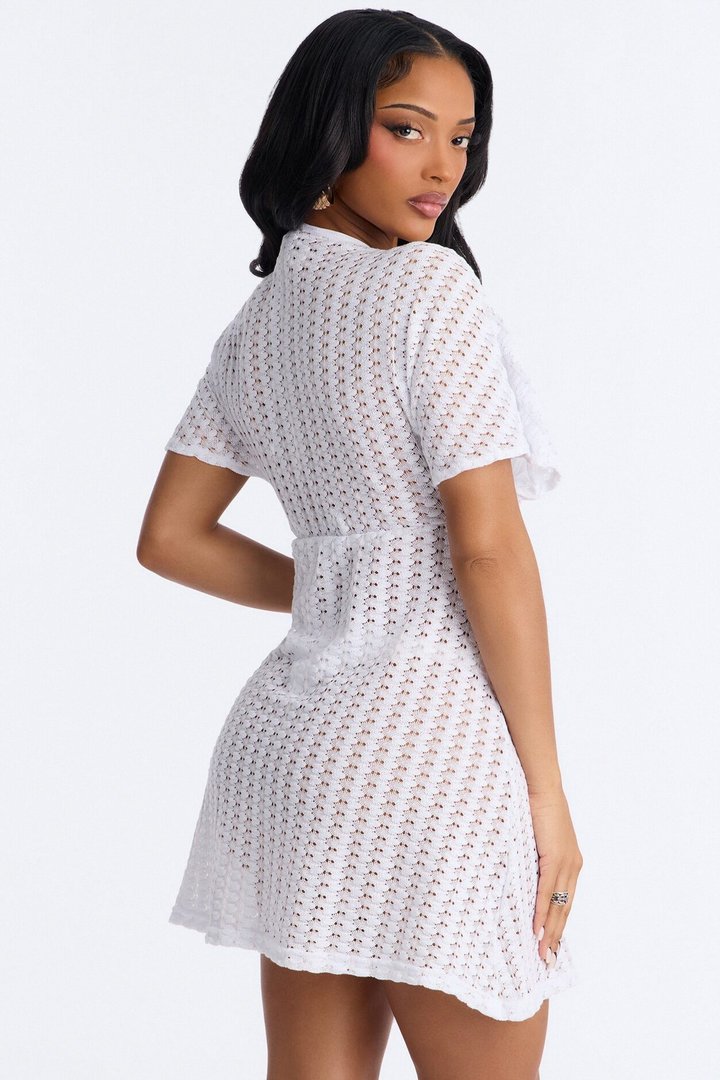 Palm Tree Shade Swim Cover Up Mini Dress - White