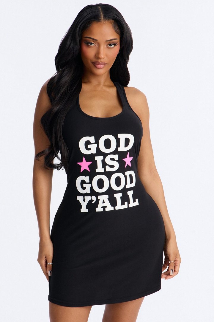 God Is Good PJ Sleep Dress - Black/combo