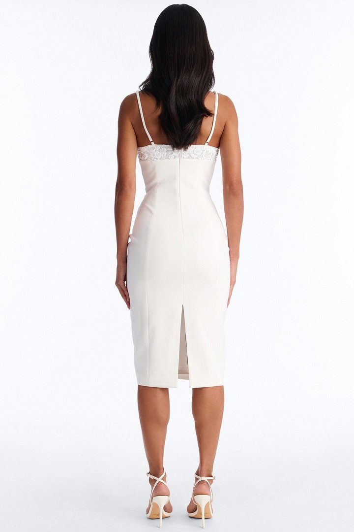 Enchanted Embellished Crepe Midi Dress - White