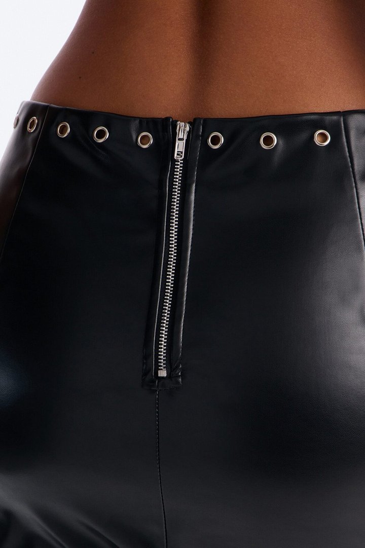 Your Loss Faux Leather Grommet Micro Mini Skirt - Black