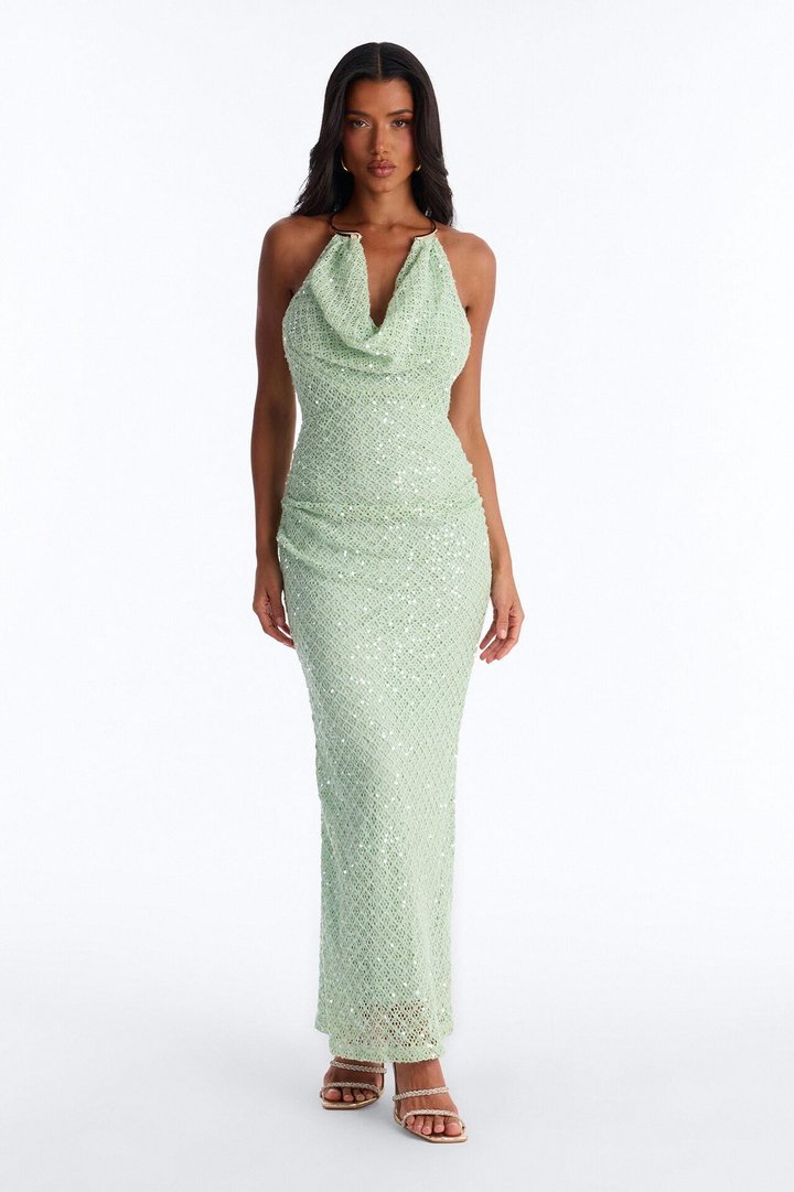 Gleam And Glow Sequin Crochet Maxi Dress - Sage