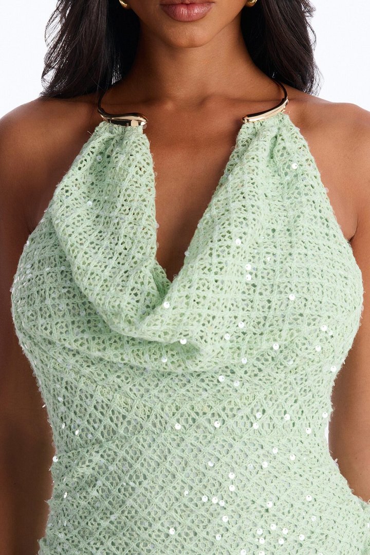 Gleam And Glow Sequin Crochet Maxi Dress - Sage