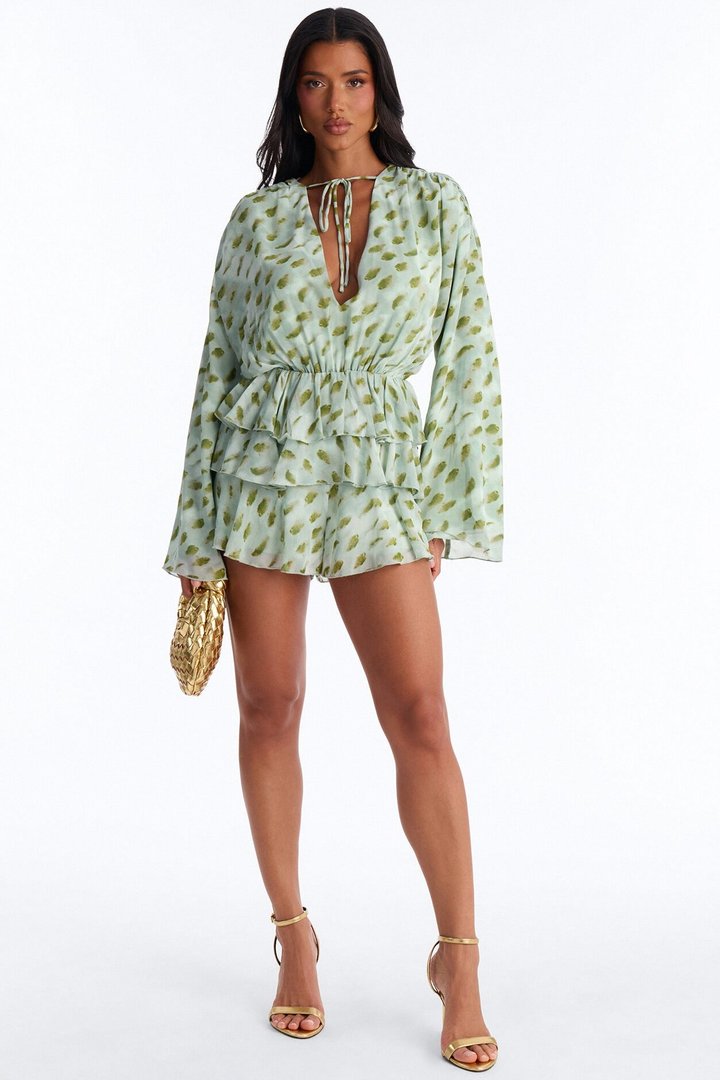 Nora Ruffle Romper - Green