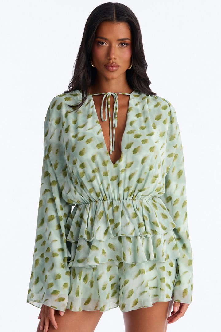 Nora Ruffle Romper - Green