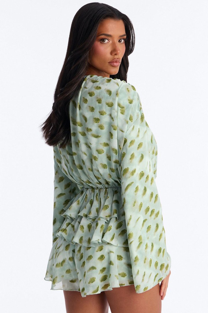 Nora Ruffle Romper - Green