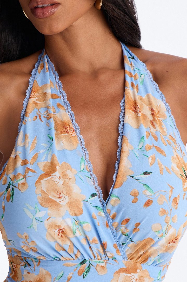 Dakota Halter Chiffon Mini Dress - Blue/combo