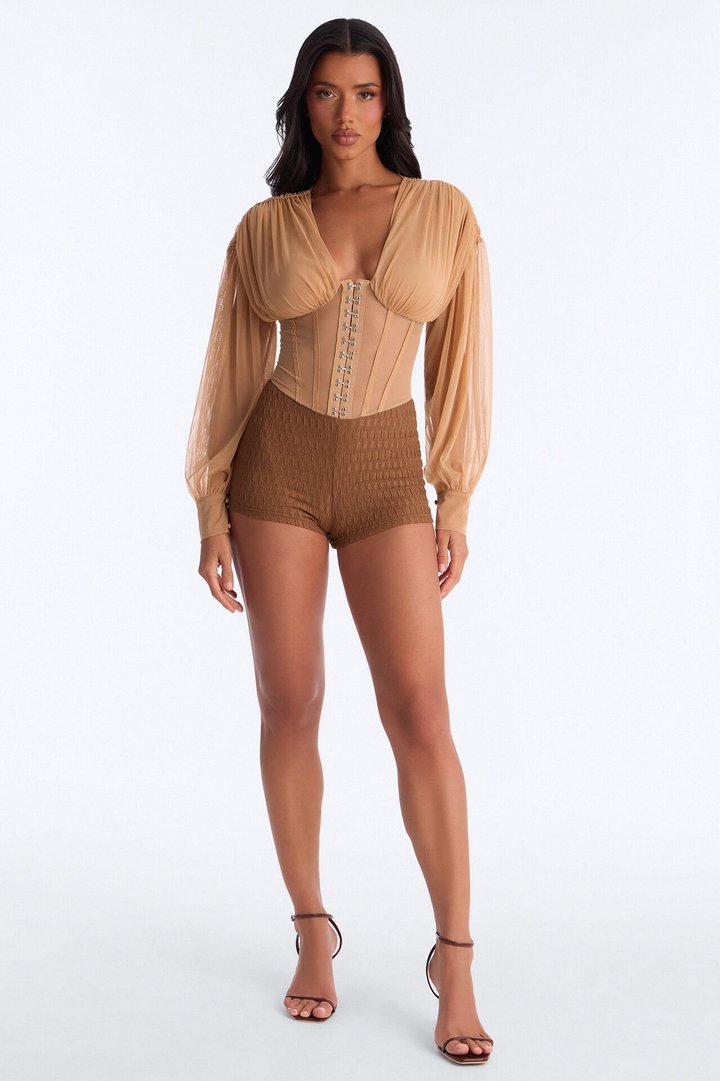 Flirt Factor Mesh Rompers - Brown