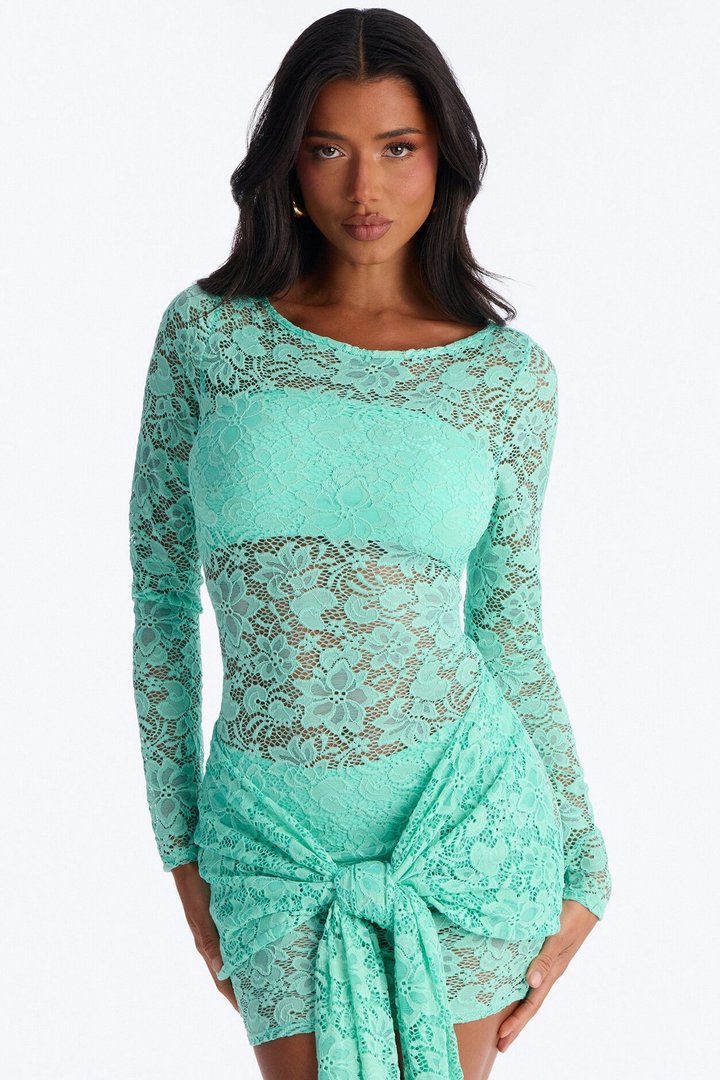 Kassandra Long Sleeve Lace Mini Dress - Mint
