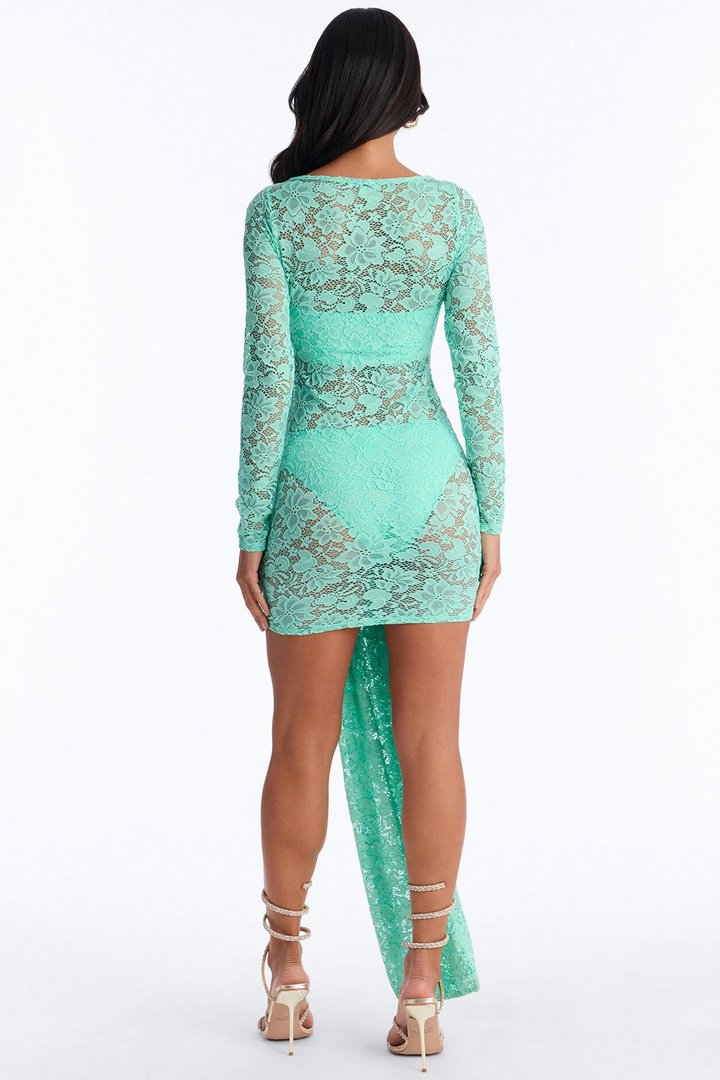 Kassandra Long Sleeve Lace Mini Dress - Mint