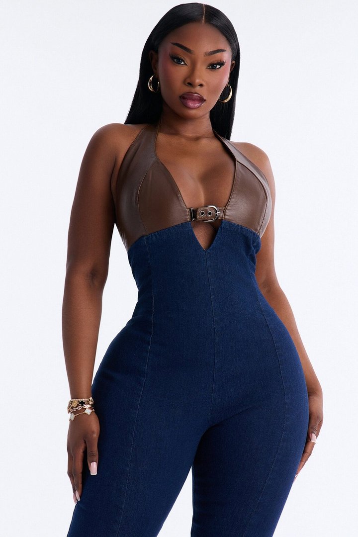 Midnight Rodeo Backless Denim Jumpsuit - Dark Wash