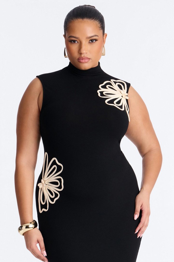 Georgia Mock Neck Maxi Dress - Black/combo