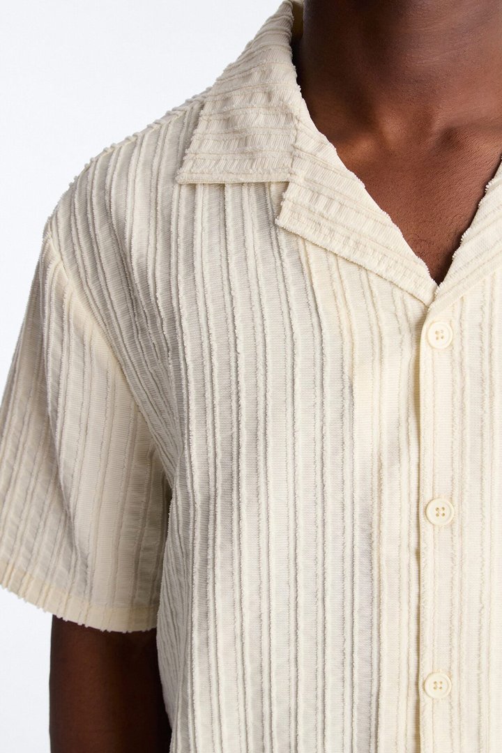 Relaxed Aegean Pleat Cuban Collar Button Up - Cream