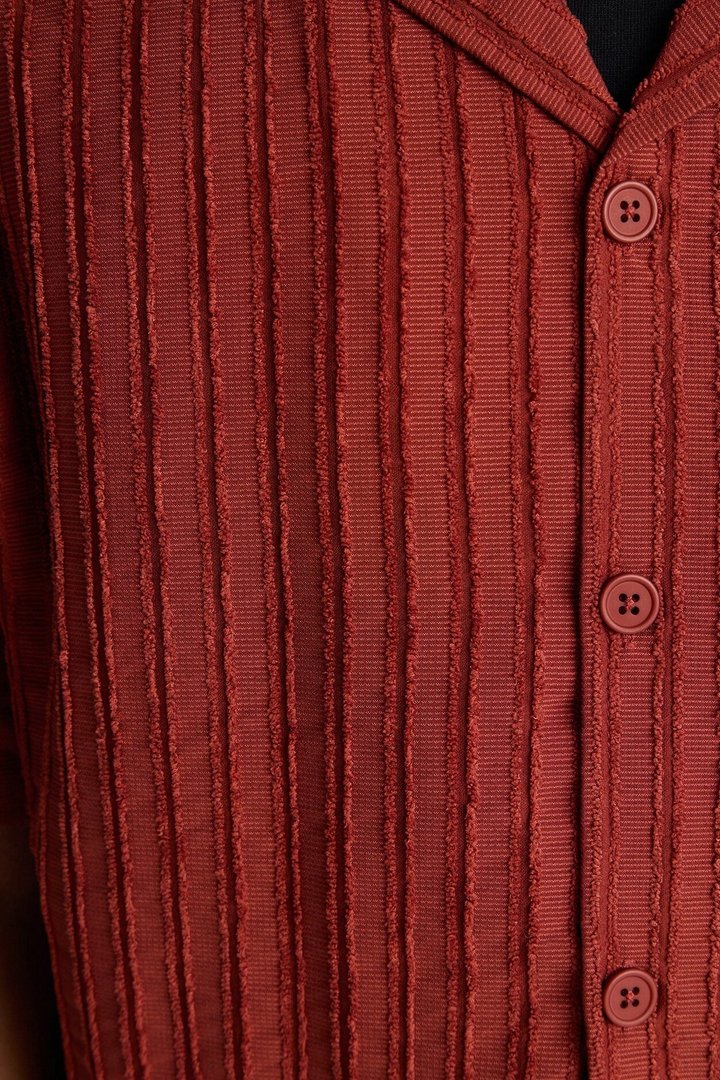 Relaxed Aegean Pleat Cuban Collar Button Up - Rust